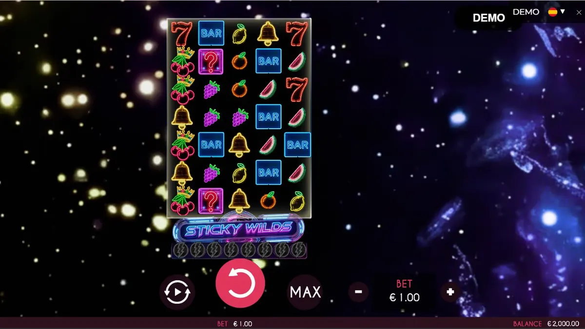Tampilan visual neon futuristik pada slot Turbo Fortune Cherryways